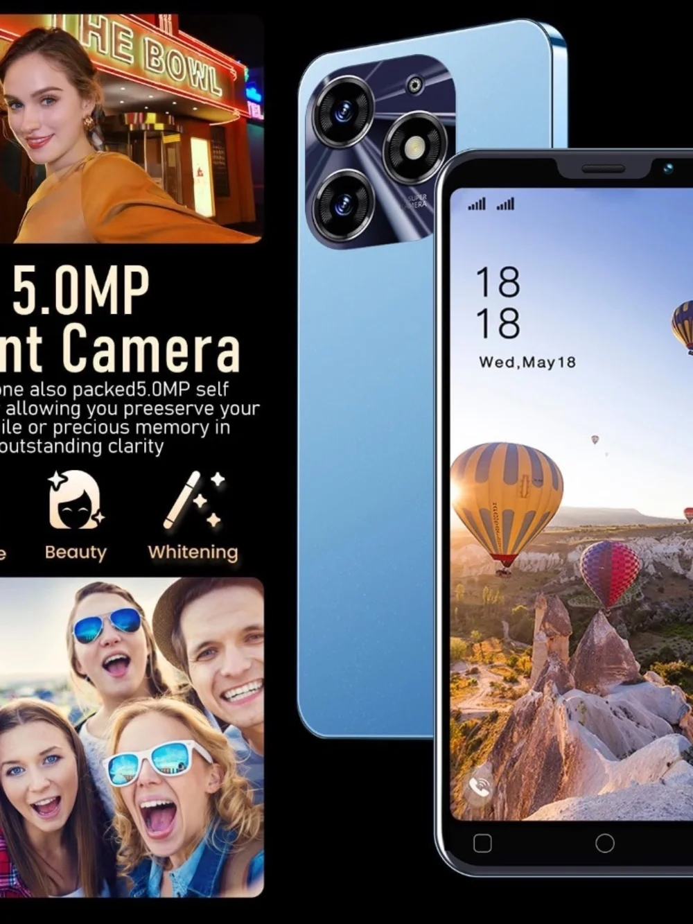 3G Mobile Phone, 5.0'' Screen, Android 9.0 OS,16GB ROM (SD to 128GB), Dual SIM D